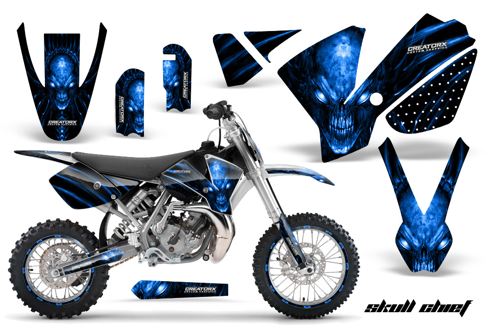 KTM SX65 02-08 Graphics Kit Skull Chief Blue NP Rims